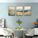 KISSFOX 3 Piece Framed Wall Art Floral Wall Decor Landscape Pictures Mountain Canvas Art Daisy Wildflower Paintings Modern Farmhouse Artwork For Bedroom Bathroom Living Room, 16x24 In Natural Framed
