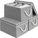 StorageWorks Storage Bins with Lids, Decorative Storage Boxes with Lid and Soft Rope Handles, Foldable Storage Baskets for Closet, Shelves, Stackable, 3-Pack, Gray, Large