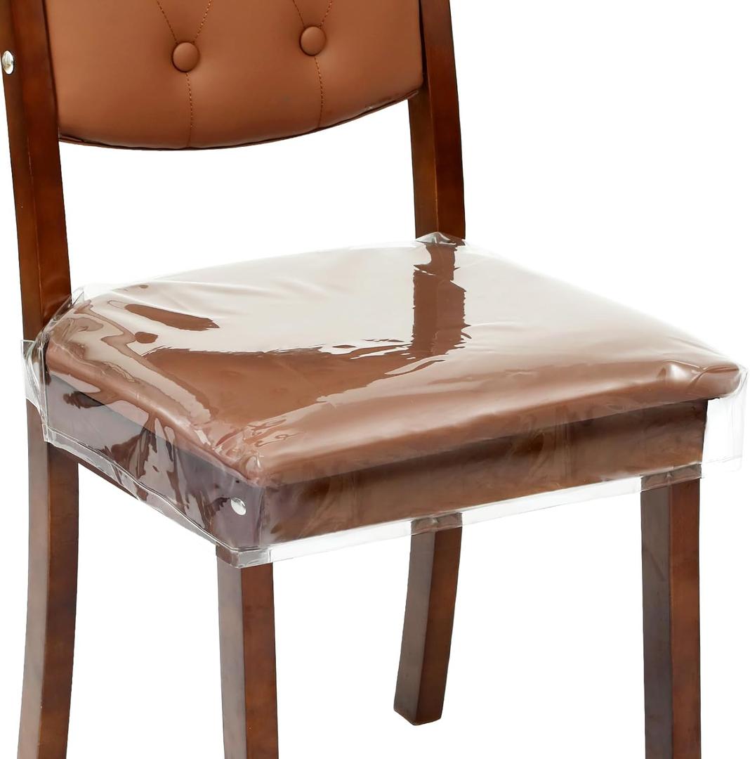 4 Pack Plastic Chair Covers for Dining Room,W18*D17 Inches Clear PVC Kitchen Chair Seat Protectors (4, W18 * D17 * H6 inches)