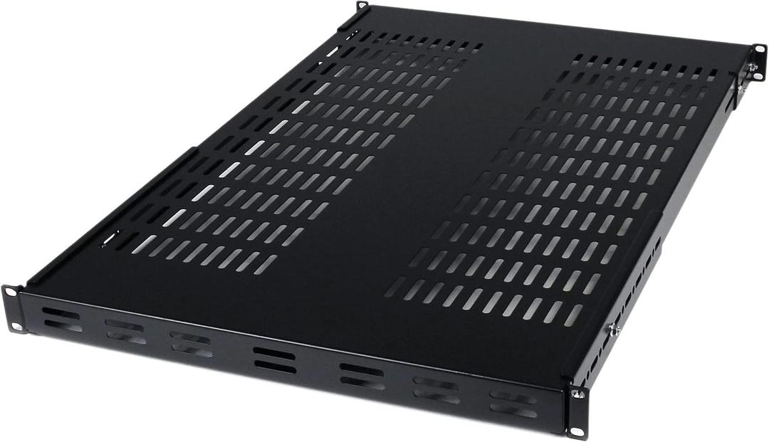 StarTech.com 1U Adjustable Vented Server Rack Mount Shelf - 175lbs - 19.5 to 38in Adjustable Mounting Depth Universal Tray for 19" AV/ Network Equipment Rack - 27.5in Deep , TAA (ADJSHELF)