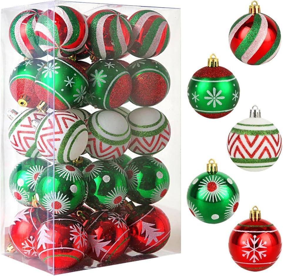 30 Christmas Decoration Ball Painted Ball Set, Multicolor Christmas Tree Pendant Assembly for Party Decoration Pendant (Style 2 (Red/Green/White))
