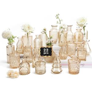 RUCKACE Bud Vases in Bulk 22 Gold Glass Small Vases Flower Vase for Centerpiece Table Wedding Decorations Home Decor Party