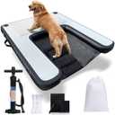 Inflatable Large Dog Water Ramp Float Floating Ramp-Swimming Pets Up to 200 Pounds Large Dogs-Inflatable Stairs for Boats, Docks, with Pump/Rope/Repair Kit - PVC Anti-Slip Fabric (Black)