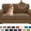 XINEAGE New 3 Pieces Couch Covers for 2 Cushion Sofa Super Stretch Loveseat Slipcover Pet Dog Universal Slip Cover Anti Slip Love Seat Furniture Protector (Brown, 55"-69")