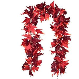 DearHouse 2 Pack Fall Garland Maple Leaf, 5.9Ft/Piece Hanging Vine Garland Artificial Autumn Foliage Garland Thanksgiving Decor for Home Wedding Fireplace Party Christmas (Dark Red)