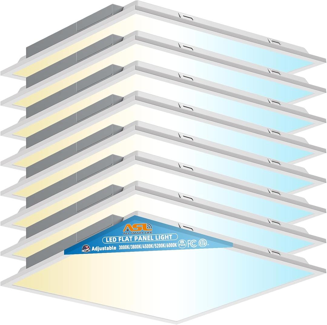 Allsmartlife 2x2 LED Flat Panel Lights for Drop Ceiling 8-Pack, 40W/4998LM Triac Dimmable, 5CCT 3000K-3800K-4500K-5000K-6000K, IP42, 2Ftx2Ft Back-Lit Recessed Troffer Light Fixtures, ETL