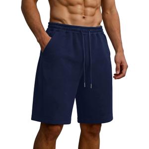 Tooprvix Men's Athletic Gym Shorts, Wide Leg Pleated Baggy Sweat Shorts with Side Pockets for Running Workout Basketball Yoga Casual Summer Beach Lounge, Navy Blue, M