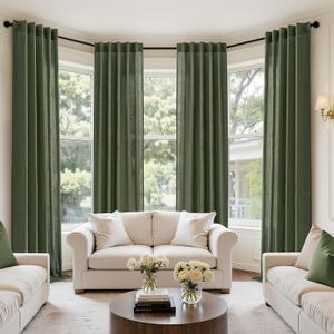 MIULEE Olive Green Linen Curtains 90 Inch Long 4 Panels Light Filtering Window Drapes with Rod Pocket Back Tab for Living Room Bedroom Farmhouse Decor 42" W x 90" L Inches