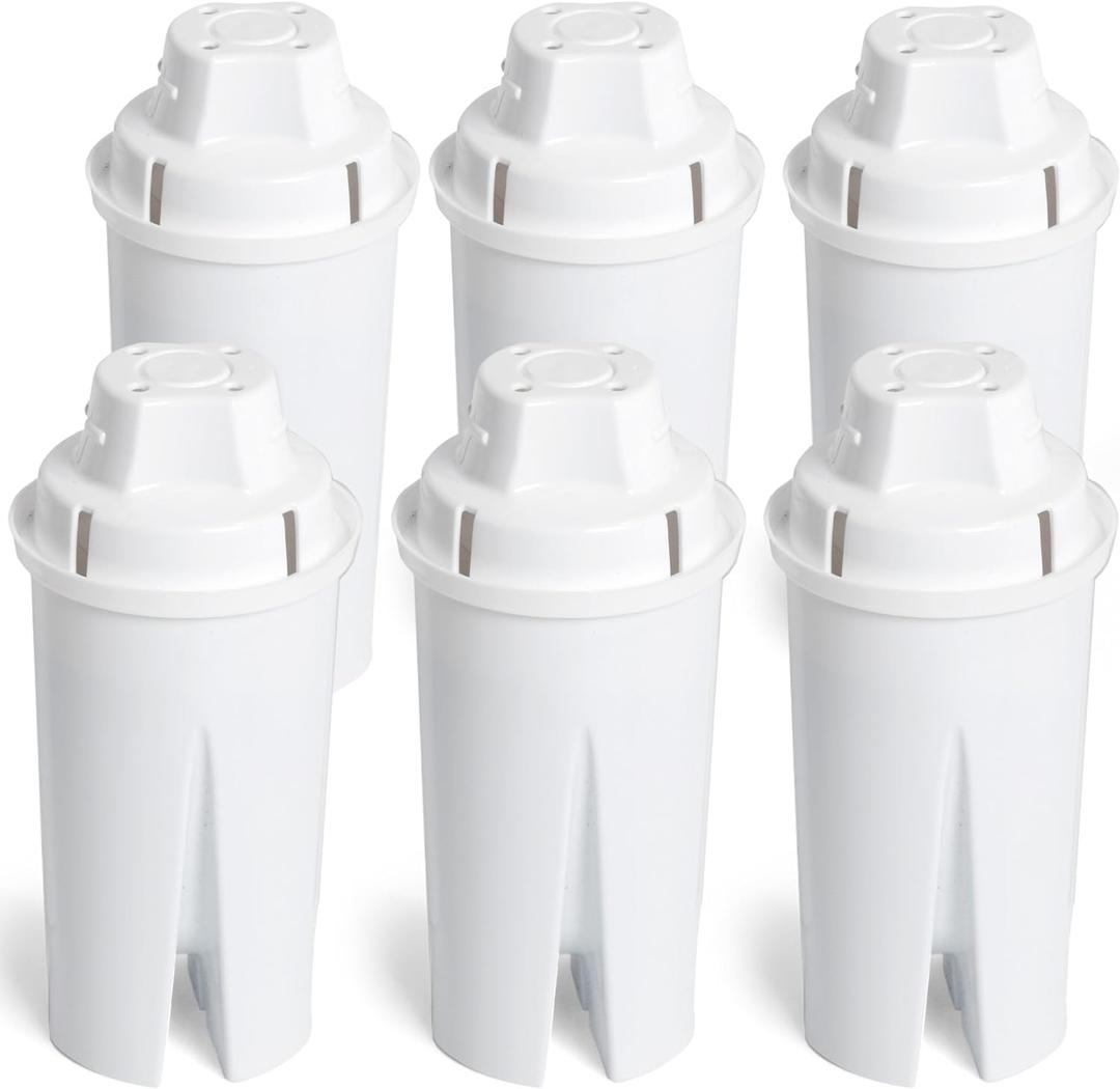 Amazon Basics Enhanced Replacement Water Filters for Water Pitchers, BPA-Free, WQA & NSF Certified, Compatible with Brita Water Pitchers & Drinking Water Filter Systems, 1 Year Filter Supply, 6-Pack