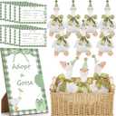One Silly Goose Birthday Decoration 10 Sets 12 Inch Soft Goose Stuffed Animal Hat Adoption Cards with Wood Table Decor Adopt Birthday Gifts(Green)