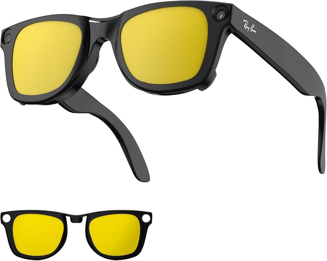 Polarized Clip-ons for Ray-Ban Meta Wayfarer (RW4008 & RW4012 Large 53-22), Discoloration Clips Compatible with Ray-Ban Meta Wayfarer Gen 2 Protect Your Eyes, Cool and Fashion (Yellow, Large)