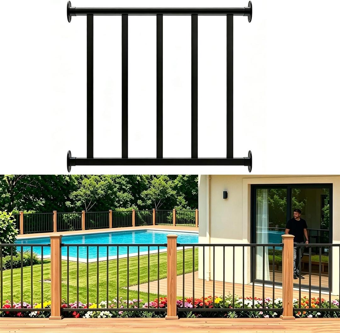 Porch and Deck Railing, 2ft W x 36in H Railing with Screws, Black Textured Powder Coating Rail System for Outdoor Decks, Porches and Balconies, Terraces, Gardens