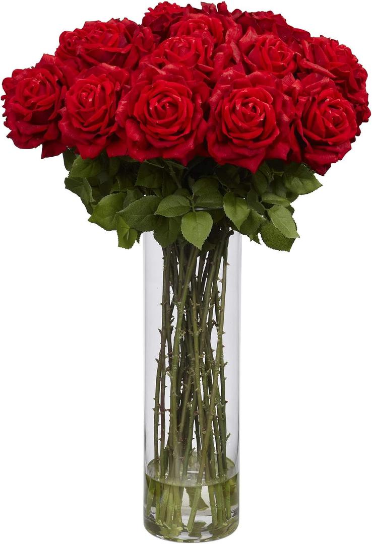 Nearly Natural 1214 Giant Rose Silk Flower Arrangement, Red 35" x 12" x 12"