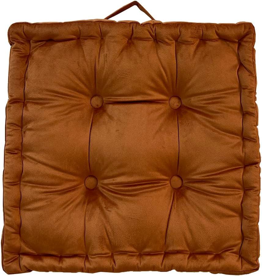 vctops Square Solid Color Velvet Seat Cushion with Handle Tufted Thicken Chair Pad Tatami Floor Pillow Cushion 16.5"x16.5"x4" Dark Orange