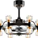 Chandelier Ceiling Fans with Lights and Remote, 22.8in Black and Gold Rustic Vintage Cage Ceiling Fan with Crystal G9 Bulb Bases, Crystal Fandelier Ceiling Fan for Bedroom Living Room