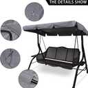 Outdoor Patio Swing Chair Canopy Replacement, 3 Seater Porch Swing Seat Canopy Cover, Waterproof Windproof Anti-UV Heavy Duty Rip Proof Garden Hammock Top Cover, Garden Furniture Covers (Grey, Large)