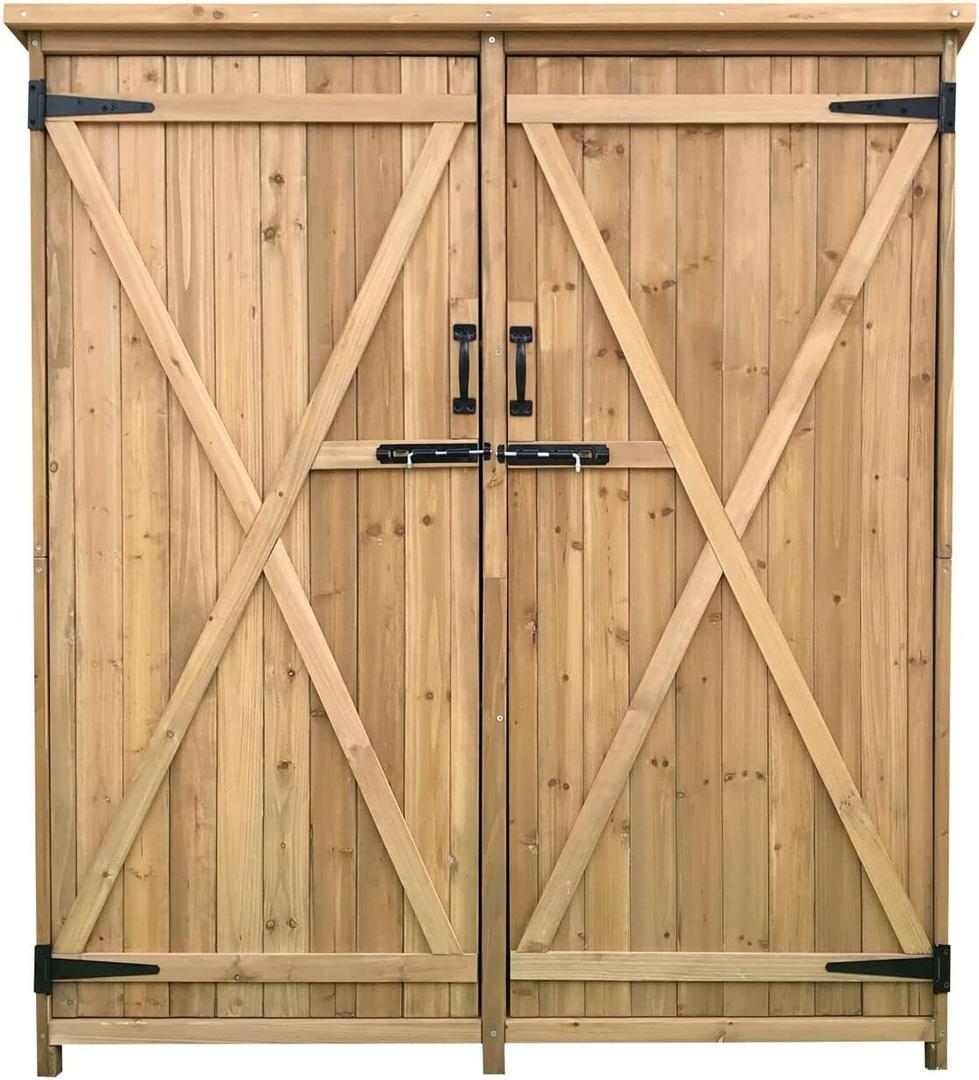 Hanover Outdoor Storage Shed, Double Door Wood Shed for Tools and Garden Supplies with Shelf and Locking Latch, 36 Cu.Ft. Capacity (4.4' x 5' x 1.6'), Backyard Shed