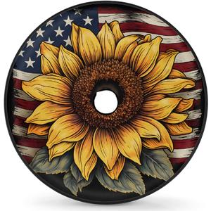 Spare Tire Cover with Backup Camera Hole American Flag Sunflower 17inch Wheel Cover Protector Universal Fit for Trailer,RV,Camper,SUV,Truck