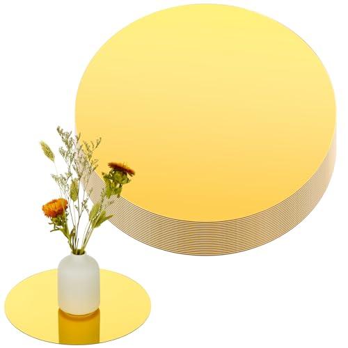 20 Pcs 10 Inch Round Mirrors for Centerpieces Acrylic Gold Circle Mirror Candle Plates 1 mm Thickness Non Glass Mirror Tray for Wall Wedding Table Centerpieces for Baby Shower Party
