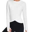 BMJL Womens Workout Tops White Long Sleeve Shirts Fall Yoga Hiking Tshirts Cute Crop Tops Gym Thumb Hole(M,White)