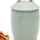 Large Dog Treat Container Airtight, Cute Dog Treat Jar with Lids,Rustic Dog Treat Storage Container, Ceramic Cat Food Jars for Kitchen Counter, Green