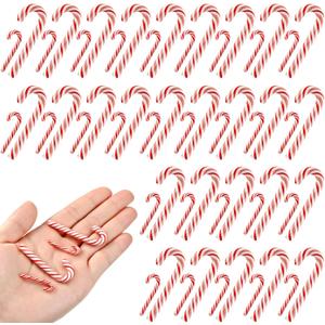 Giegxin 60 Pcs Christmas Candy Cane for Crafts Plastic Fake Candy Decor Rainbow Mini Peppermint Ornaments Christmas Figurines for Tree Hanging DIY Xmas Party Decoration(Small,Large,Cane)