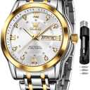 OLEVS Watch for Men Classic Business Dress Analog Quartz Stainless Steel Waterproof Luminous Date Diamond Men Silver Watch