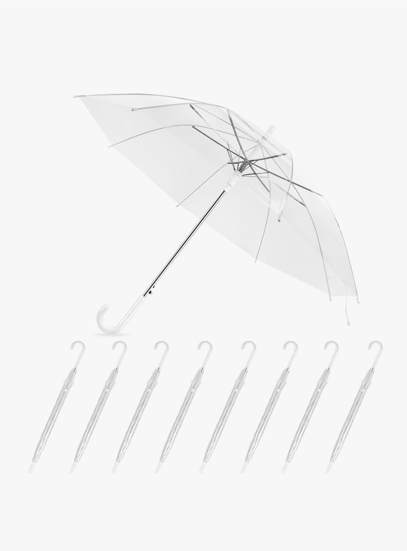 8 Pack Clear Wedding Umbrellas, High-Visibility Transparent Rain Umbrella, Firm and Durable, Easy Operation, Large Clears Umbrella for Wedding Bride Groom Photography Golf Outdoor, Clear