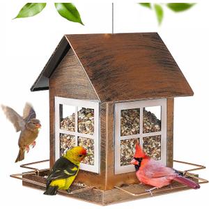 Bird Feeders, Heavy Duty Metal Bird Feeder for Outdoors Hanging, Weatherproof Large Capacity Wild Bird Feeder for Outside Garden Yard, Country House Shape