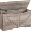 HOOBRO Storage Bench, 39.4 Retro Wooden Storage Chest with U-Shaped Cut-Out Pull, Safety Hinge, Supports 220 lb and Easy Assembly for Toy Box Organizer (Greige) BG771CW01