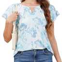 ENMAIN Womens Summer Tops V Neck Short Sleeve Casual Ruffle Blouses Dressy Light Blue Floral Tops Work Business Shirts 2026 Trendy Outfits to Wear with Leggings 2XL