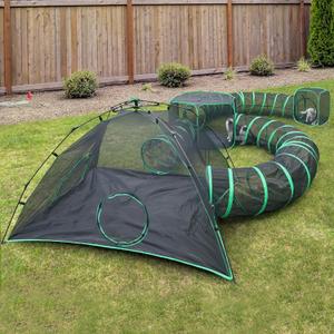 Pawtenda 6-in-1 Cat Tents for Outside, Portable Outdoor Cat Enclosures for Indoor Cats, Pet Play Cage with Tunnels for Outside, Outdoor Catio, Pet Playpen Including 3 Tents and 3 Tunnels
