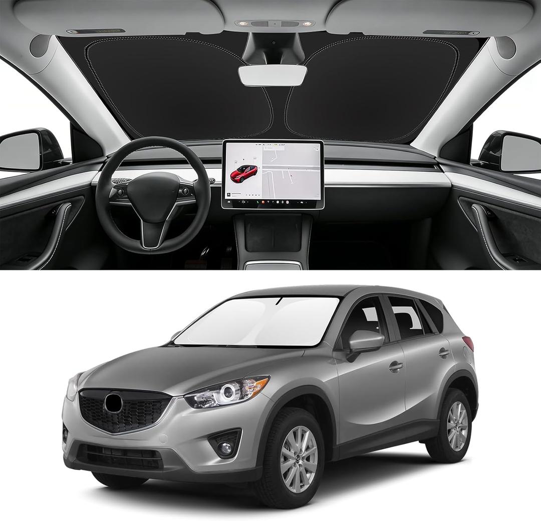 Custom Fit Windshield Sun Shade for Mazda CX5 2013-2016, Foldable Car Sunshade with Storage Bag, UV & Heat Reflector, Keeps Interior Cool