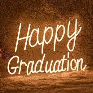 Happy Graduation Neon Sign Congrats Grad Sign Neon Light for Graduation Decor LED Warm White Letters Light Up Sign for Class School Graduation Party (16.8 * 11.4 In)