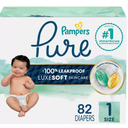 Pampers Pure Protection Baby Diapers, Size 1 (814 lbs), 82 Count, Up to 100% Leakproof, Premium Plantbased Skin Protection, Hypoallergenic Soft Diapers