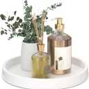 HGF Bathroom Tray for Sponge Soap, 10 Inch Light Metal Round Decorative Tray for Kitchen Counter Sink Centerpiece Countertop Organizer, Perfume Candle Vanity Trays for Bathroom Decor, Totally White