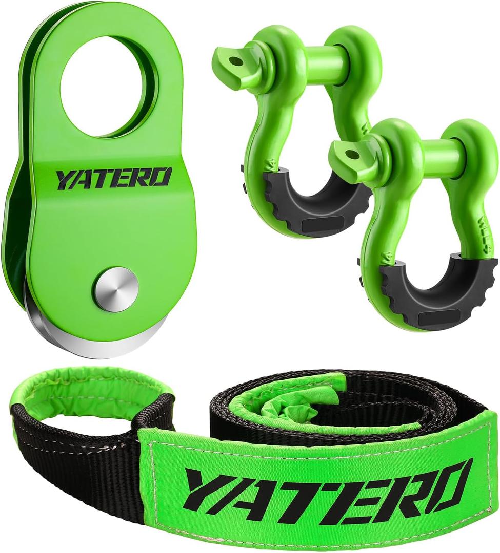 Off Road Recovery Kit, 10 Ton Heavy Duty Snatch Block Pulley and 3" x8' Tree Saver Strap with 2pc D Ring Shackles, Heavy Duty Recovery Winching Accessories