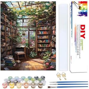 Yunruily Bookshelf Paint by Number Adults-Paint by Number Canvas for Adult Book,Canvas Painting by Numbers for Adults for Gifts and Home Wall Decor 16x20inch(with Gifts Box)