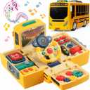 HONGTUO School Bus Toy with Sound and Light, Simulation Steering Wheel Gear Toy, Toddlers School Bus Toys with Music Education Knowledge Simulation Driving Bus Toys, Gift for 1-3-5 Boys & Girls