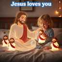 Jesus Night Light Rechargeable Bedside Night Light Dimmable Silicone LED Light Ideal for Religious Gatherings, Gifts for Sunday School, Baptism Presents, Easter Egg Decorations (red)