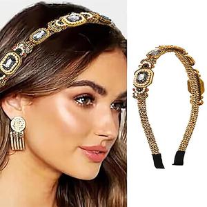 Gold Pearls Headbands Baroque Rhinestones Hair Bands Crystal Hair Hoop for Women (Elegant)