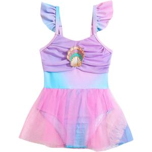 Kid Toddler Girls Swimsuit Quick Dry One Piece Contrast Mesh Hem Swimsuit Bathing Suit Cute Swimwear (8-9 Years, Pink)