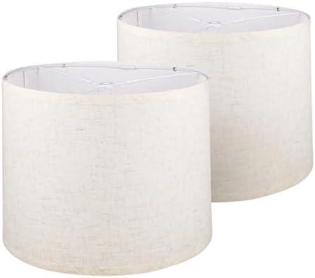 Lamp Shades Set of 2, Drum Lamp Shades for Table Lamps 11.6" Top x 12.6" Bottom x 9.8" High (Spider Fitter), Natural Linen Medium Lampshades for Floor Lamps Bedside Lamps, Beige