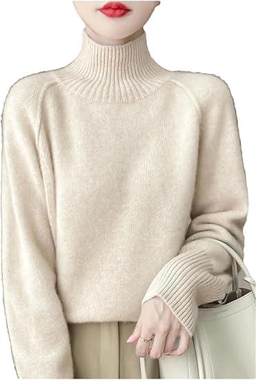 Women's High-Necked Thick Sweater Sweater Loose Knit Long-Sleeved Bottoming Shirt, Size S