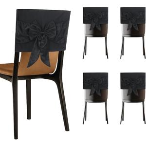 4 PCS Halloween Chair Covers, Spider Web Lace Bows, Chair Back Decor for Party, Halloween Home Decorations (Black Bows) (Set of 4)