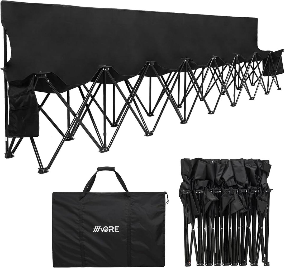 1MORE Soccer Bench - Portable Folding Team Bench, 8 Seats Foldable Sideline Benches, Soccer Chair with Bag & Backrest, Adult Team Chair for Football Camp Sport Events Outdoor Seating. Black