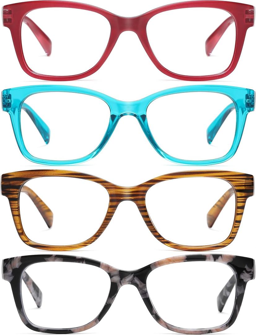 2 x AABV Reading Glasses Blue Light Blocking for Women,Anti UV Ray/Glare Readers,Lightweight Spring Hinge Eyeglasses (4-pack Mix)