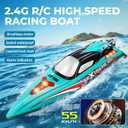 BEZGAR RC Boat, 18 inch Big Brushless Remote Control Boat for Adults and Kids, 55 KPH Large Fast RC Speed Boats with 2500mAh Battery, Ideal Waterproof Toy Boats for Lakes - HJ816 Green, 18.74 inches