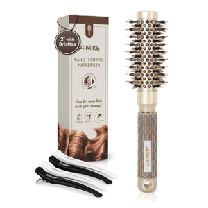 AIMIKE Round Hair Brush, 1 inch Barrel with Boar Bristles, Nano Thermal Ceramic & Ionic Tech, for Blow Drying, Styling, Curling and Shine + 4 Clips (Gold, Unisex, Fine Hair, Short Hair, AntiFrizz)