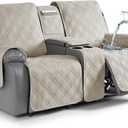 TAOCOCO Reclining Loveseat Cover with Console, 100% Waterproof Pet Covers for Dual Recliner with Mug Holder, Split Console Cover Loveseat Covers Furniture Pet & Kids Protector (2 Seater, Cream)